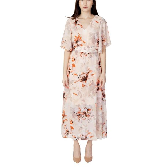 Vila Clothes Floral Print Maxi Dress VNeck Short Sleeves Women Pink Dresses - Picture 1 of 2